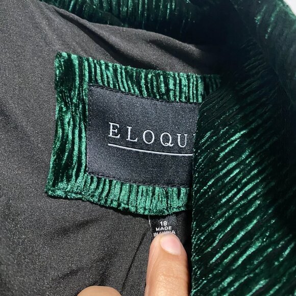 Eloquii Velvet Robe Blazer tied with belt 18 dark emerald green - Picture 3 of 3